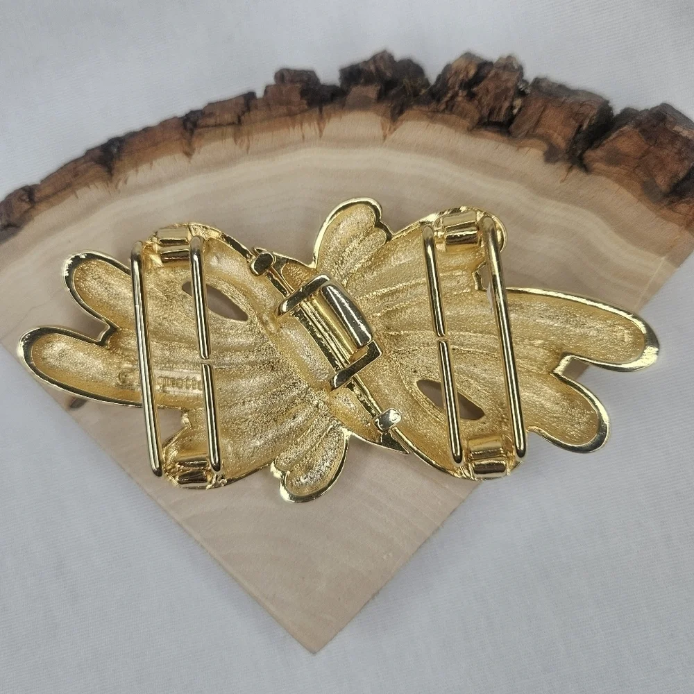 Vtg Douglas Paquette Gold Tone Sculptural Bow Swirl 2-Pc Belt Buckle 1980s EUC